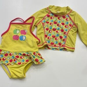 Yellow Apple Print Kids Swim Set
